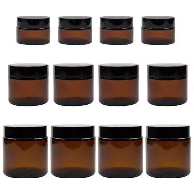 Combo Pack of 1, 2 &amp; 4oz Amber Glass Straight Sided Jars 4 Each, 12 Total