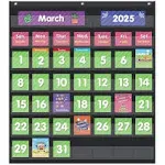 Eamay Classroom Monthly Calendar Pocket Chart with 71 Cards for Kids Learning for Home,Homeschool Supplies and Classroom