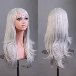 MapofBeauty 28&#034; 70cm Long Curly Hair Ends Costume Cosplay Wig Silver Gray 