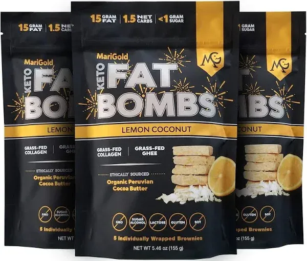 MariGold Keto Fat Bombs - Danish Butter Cookie - Low Carb, Collagen Rich, Grass-fed Ghee, Organic Cocoa Butter, Gluten-Free, Non-GMO (3 bags, 5 Servings each), No Weird Aftertaste