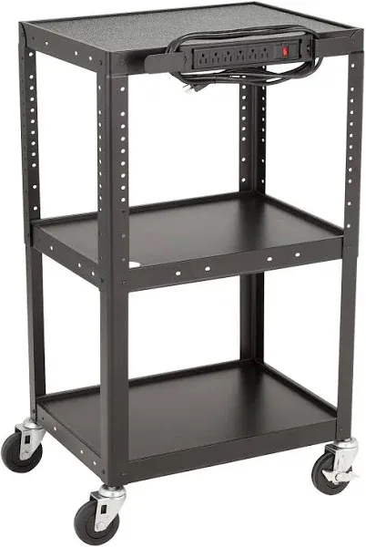 Norwood Commercial Furniture Adjustable Height Metal AV Cart with Electric Power Cord, Black