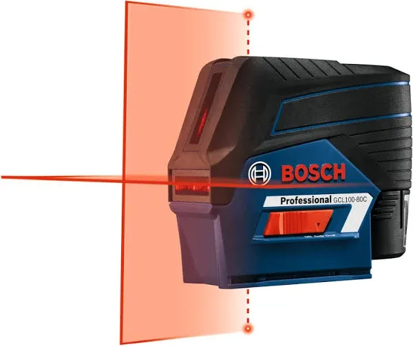 BOSCH GCL100-80C 100 Ft 12V Max Connected Cross-Line Laser, Includes 2.0 Ah 12V Max Lithium-Ion Battery & Charger, Magnetic Rotating Mount, Heavy-Duty Pouch, Hard Carrying Case, & Accessories