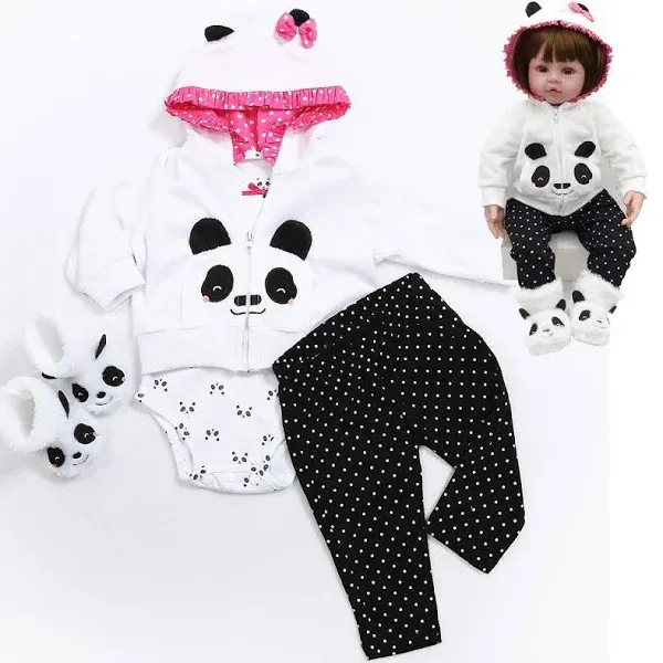 Reborn Baby Girl Dolls Clothes 18 inch Panda Outfits Accesories for 17-19 inch Reborns Doll Newborn Baby Girl Matching Clothing