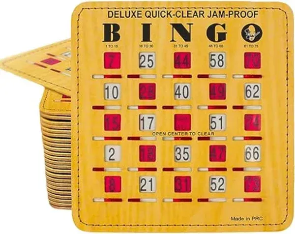 MR CHIPS 6.5" x 6.4" Jam-Proof Quick-Clear Deluxe Fingertip Slide Bingo Cards with Sliding Windows - 100 Pack in Woodgrain Style