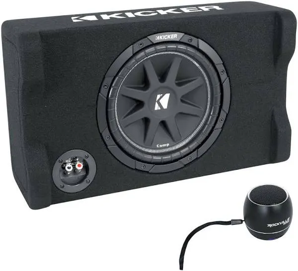 KICKER 48CDF104 Comp10 10" 300w Subwoofer+Sub Box Enclosure Bundle with Rockville Bluetooth Speaker (2 Items)