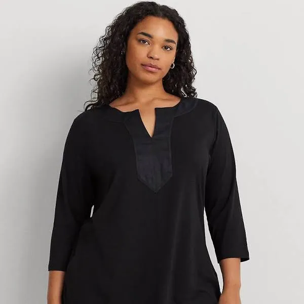 LAUREN Ralph Lauren Women's Plus Size Cotton Tunic with Woven Trim