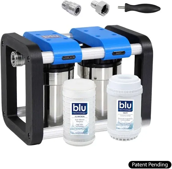 GoBluTech R2, RV Water Filter System, 0.2 Micron Water Filter for Campers with Compact 5-inch Filters, 2 Stage Premium RV Water Filtration System, for RVs, Vans, and Boats - US Veteran Owned