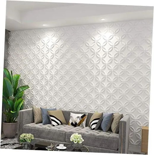  PVC 3D Wall Panel Interlocked Circles in in Matt White Cover 32 Sq.ft, for 