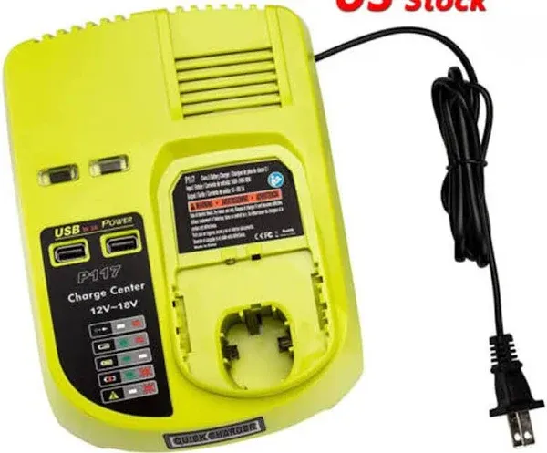 P117 Fast Charger for Ryobi ONE+ Plus P108 18V High Capacity Lithium-Ion Battery