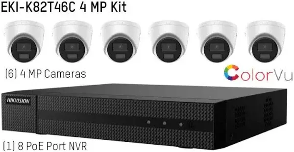 Hikvision EKI-K82T46C 8 Channel Full Color Value Express Kit 4K PoE NVR w/ 2TB HDD + (6) 4MP Outdoor Turret IP Cameras w/ 2.8mm Lens