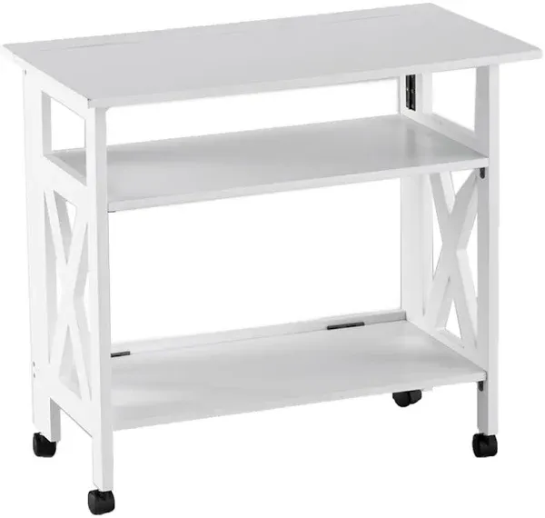 Lakeside Rolling Foldable Printer Stand - Home Office Table with Shelves - White