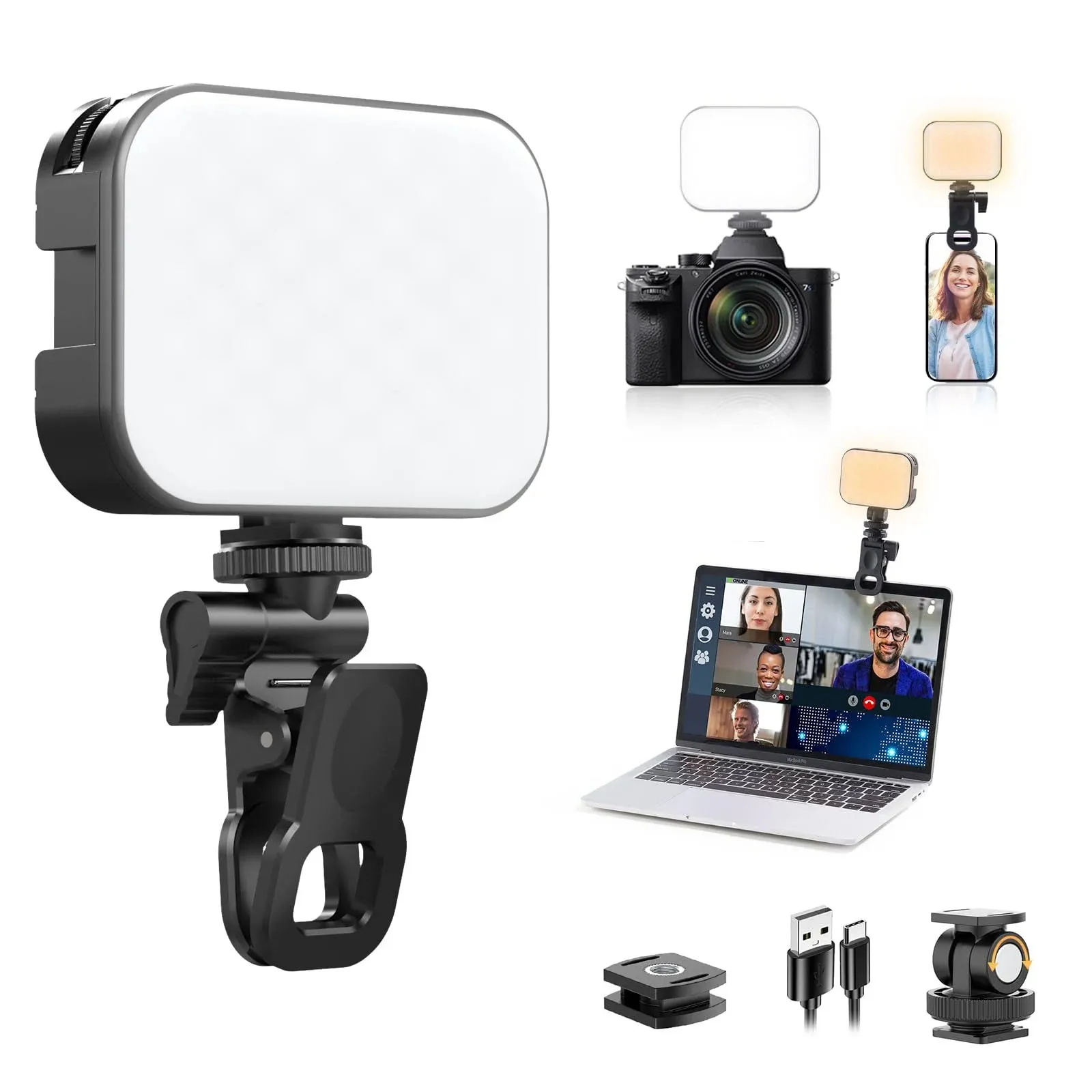 ULANZI VL100X Selfie Light with Clip, LED video Light for Phone/Laptop/Tablet, Bi-Color Portable Clip Camera Light with Dimmable 2500-6500K with 2000mAh Battery for Video Conference/TikTok/Makeup/Vlog