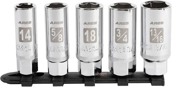 ARES 11007-5-Piece High Visibility 3/8-inch Drive Sae & Metric Spark Plug Socket Set