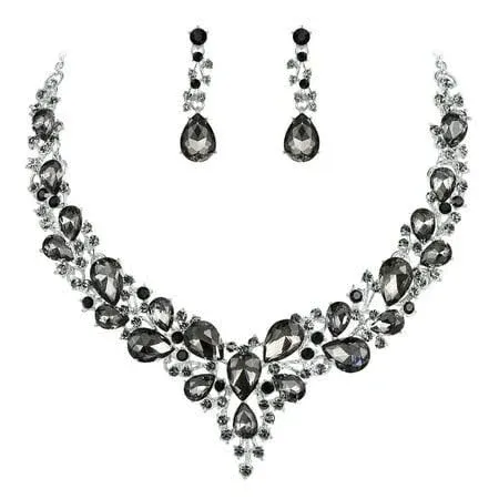 Women&#039;s Vintage Austrian Crystal Necklace Earrings Bracelet Ring Set Retro Brida