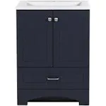 Spring Mill Cabinets Emlyn 24 inch Bathroom Vanity with White Single Sink Top, 2-Door Cabinet, 1 Drawer, 24.5" W x 18.75" D x 32.89" H, Deep Blue