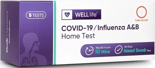 WELLlife COVID-19/Influenza A&B Home Test,Covid & Flu Combo Test for 10 Min at Home Self Testing with Non-invasive Nasal Swab, FDA EUA Authorized -[5 Tests]