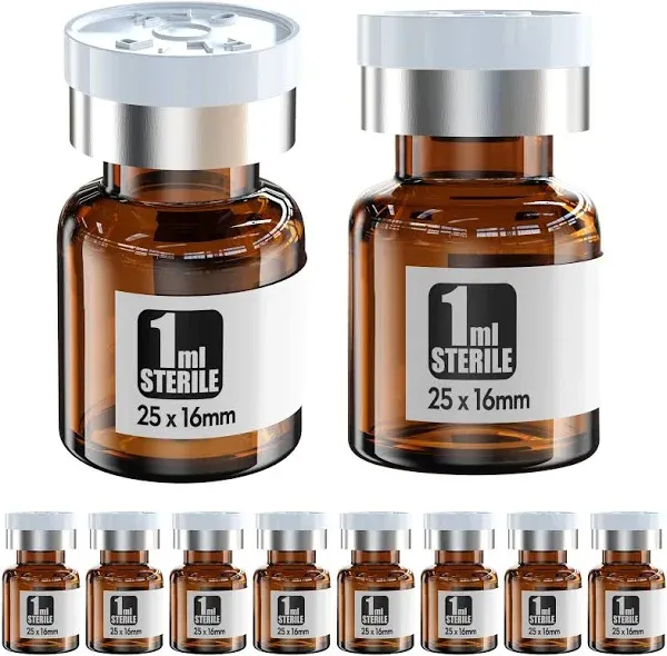 Ks-Tek Sterile Empty Vials with Self Healing Injection Port,with Aluminum plastic Cap,Sterile Package (10, 1ml Amber)