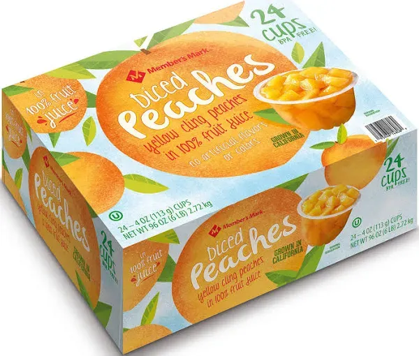 Member's Mark Diced Peaches in 100% Fruit Juice (4 Ounce, 24 Pack)