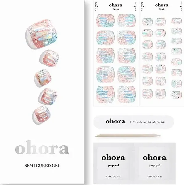 [P Newtro No.1] Real Gel Nail Strip by ohora - 30pcs with Prep pad, Mini Nail File, Wood Stick, DIY Toe Nail Art Starter Kit, No Glue, Non Soak-Off