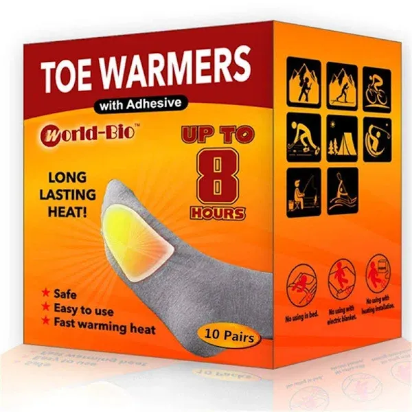 World-BIO Toe Warmers Adhesive 10/20/30/40 Pairs - Long Lasting Safe Natural Odorless Air Activated Warmers Up to 8 Hours of Heat - Heated Insoles Toe Foot Warmers Keep Foot Warm in Chill Winter