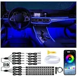 QVEVDACAR Interior Car LED Strip Lights, RGB 9 in 1 Car Ambient Lighting Kit with 4 Under Dash Lights & 5 Fiber Optic LED Strips, Sync to Music and Wireless