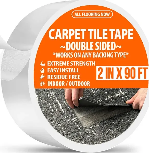 Double Sided Tape Heavy Duty Carpet Tile Tape 2In X 90Ft for Carpet Tiles Rug Ta