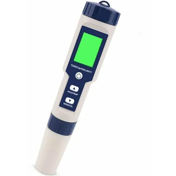 pH-Messgerät für Wasser, pH/TDS/EC/Salzgehalt/Thermometer 5 in 1 mit LCD-Display, pH-Messgerät, hohe Empfindlichkeit, automatische Temperaturkompensation, geeignet für Hydrokultur