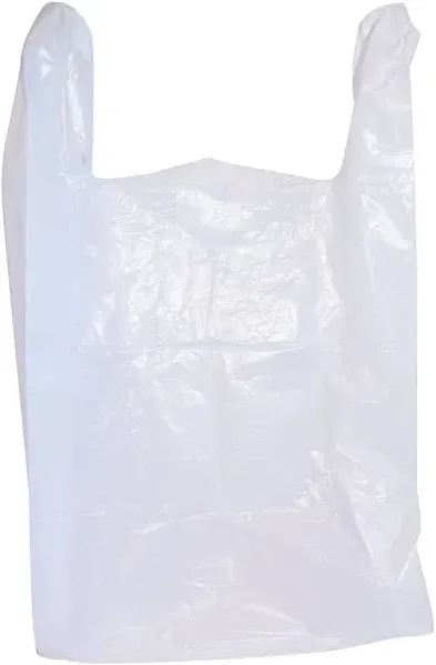 100 Large Plastic Grocery T-Shirt Bags - Plain White 12" x 6" x 21" by JA Kitchens