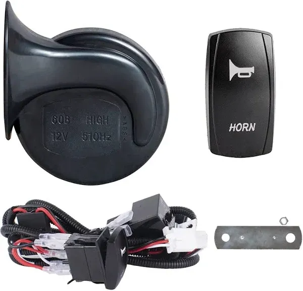 12V Universal UTV Horn Kit with Blue Rocker Switch Compatible with Polaris Ranger RZR, Can Am Maverick, Kawasaki, etc