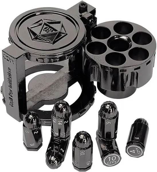 Bullet Dice, Revolver Bullet Metal Dice Set with Spinning Revolver Cylinder Container & Seven Polyhedron Dices for DND, Warhammer 40K, Pathfinder, Sci-Fi, War, Crime Theme Tabletop Games