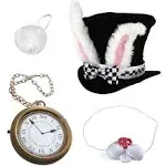 Tigerdoe White Rabbit Costume - Rabbit Costume - Bunny Costume 5 Pc Costume- Playing Cards 4 Pc Costume