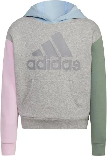 Adidas Colorblock Hooded Pullover Grey Girls XL