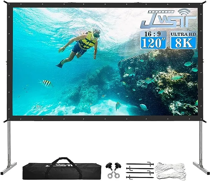 250 inch Projector Screen with Stand, Upgraded 3 Layers PVC 16:9 Large Outdoor Projector Screen, Portable Outdoor Movie Screen with Carrying Bag for Large Commercial Performance