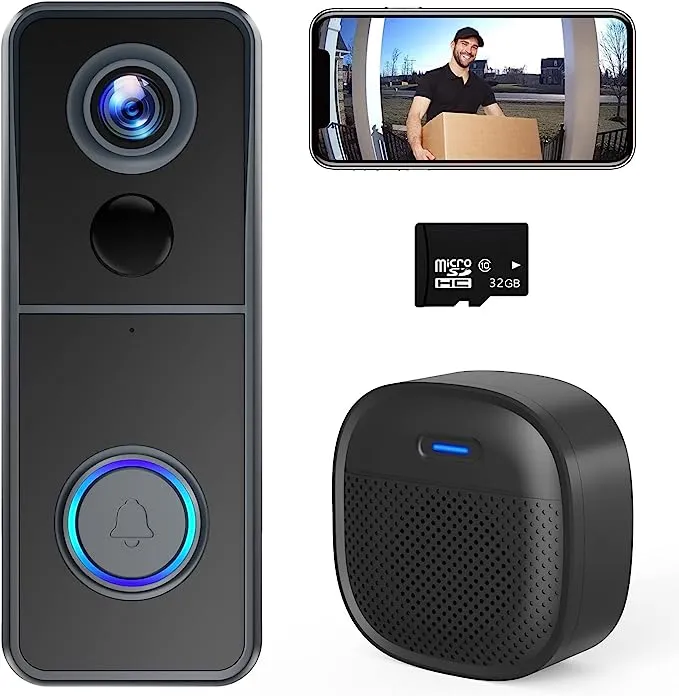 XTU WiFi Video Doorbell Camera, Wireless Doorbell Camera with Chime, 1080P HD, 2-Way Audio, Motion Detection, IP65 Waterproof, No Monthly Fees and 32GB SD Card Pre-Installed