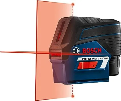 BOSCH GCL100-80C 100 Ft 12V Max Connected Cross-Line Laser, Includes 2.0 Ah 12V Max Lithium-Ion Battery & Charger, Magnetic Rotating Mount, Heavy-Duty Pouch, Hard Carrying Case, & Accessories