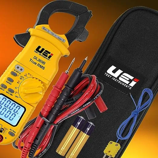 UEi DL389B Digital True RMS Clamp Meter, HVAC 4000 Counts Auto Ranging Voltmeter, Measures AC & DC Volts AC Amps AC/DC Microamps Temperature Frequency Resistance Capacitance Duty Cycle NCV Diode Test