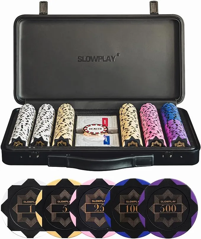 SLOWPLAY Nash Ceramic Poker Chips Set for Texas Hold'em, 300 PCS [Blank Chips], 39mm & 10g Each | Features a High-end Chip case with Extra Durable German Polycarbonate Shell