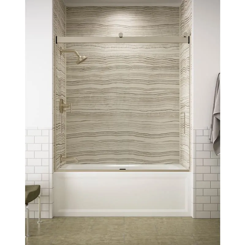 Kohler K-706000-L-MX Matte Nickel Levity 62" H Sliding Bath Door with 1/4" - Thick Glass