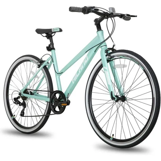 Hiland Mens and Womens Hybrid Bike, Step-Over or Step-Through Frame, 700C Wheels Urban Commuter Bike, 7 Speeds Road Bicycle for Adult