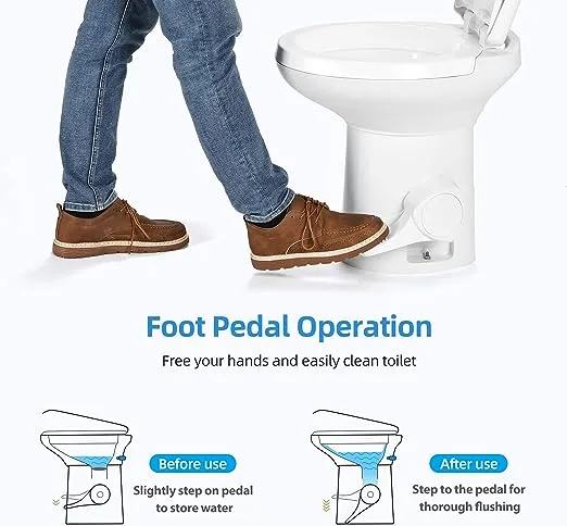 YITAHOME RV Toilet with Pedal Flush, Gravity Flush Toilet High Profile, for Car Motorhome Caravan Travel, White