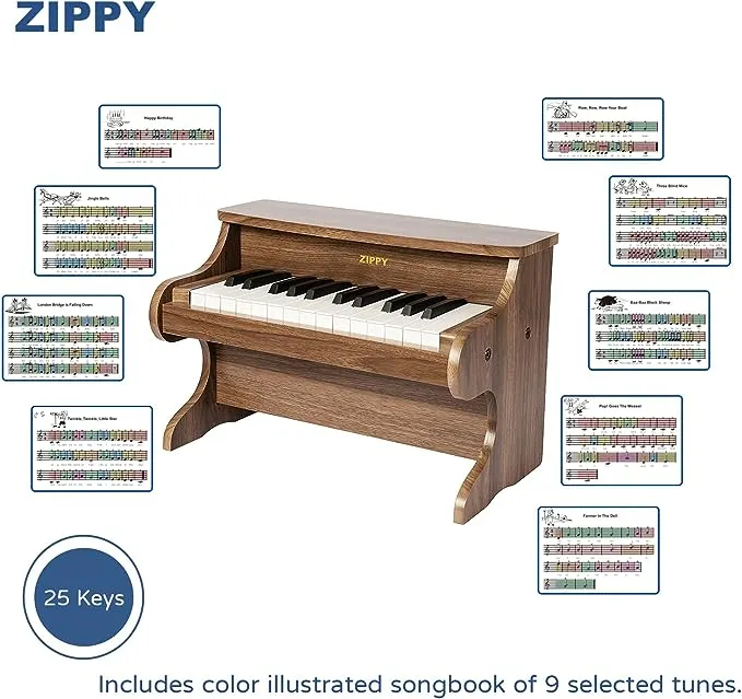 ZIPPY Kids Piano Keyboard, 25 Keys Digital Piano for Kids, Mini Music Educational Instrument Toy, Wood Piano for Toddlers Girls Boys, Oak