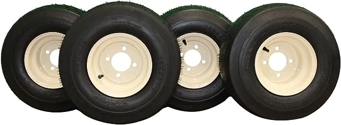 Antego Tire & Wheel 18x8.50-8 Tires on 8x7 Beige/Tan Wheel Assemblies for Golf Carts and Lawn Mowers (Set of 4)