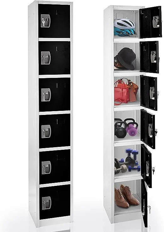 AdirOffice Large School Locker with 6 Doors 6 Hooks Storage Locker for Garage Storage - Office Storage Lockers (6 Door, Black)