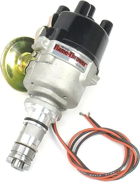 Distributor - Flame-Thrower Performance Cast - Magnetic Pickup - Vacuum Advance - Socket Style - Black - BMC 4-Cylinder - Each