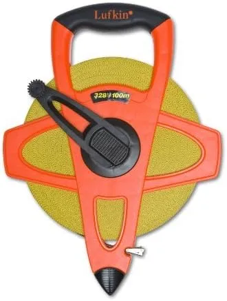 Crescent Lufkin 1/2" x 100m/328' Hi-Viz® Orange Fiberglass SAE/Metric Dual Sided Tape Measure - FM100CME, Orange/Black