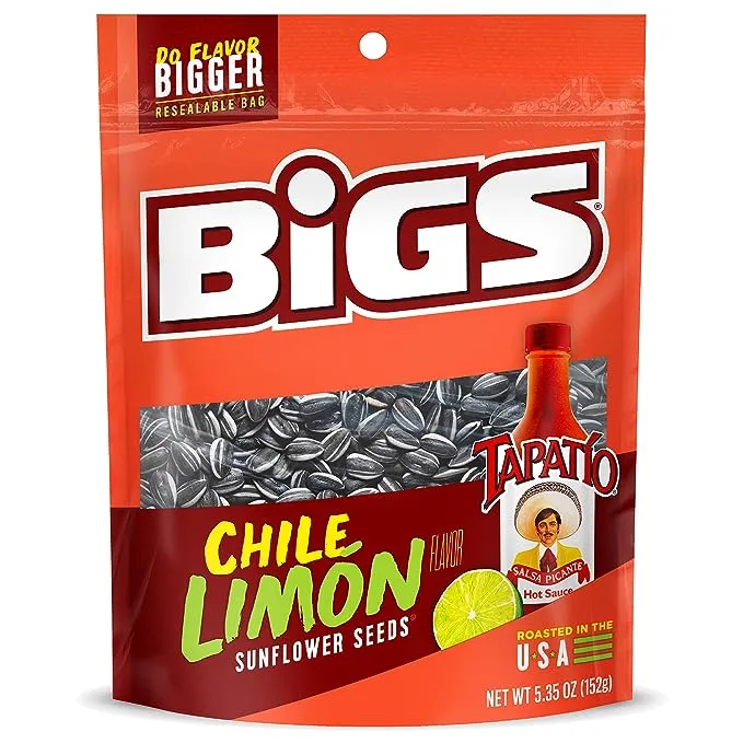 BIGS Chile Limon Flavored Sunflower Seeds - 5.35 oz Bags (Pack of 3) - With Mighty Merchandise Bag Clip