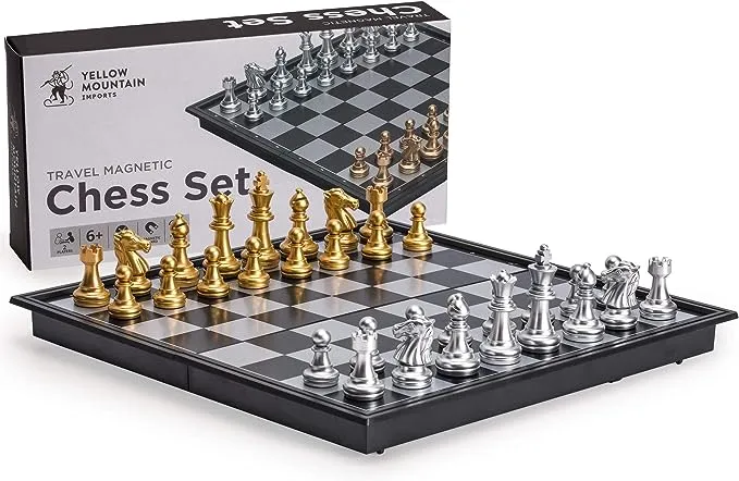 Yellow Mountain Imports Travel Magnetic Chess Set (9.8-Inch) - Folding and Portable Board Game