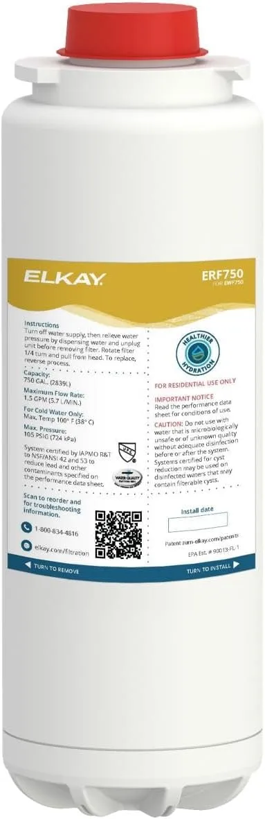 Elkay ERF750 WaterSentry Lead + Microplastics NSF/ANSI Certified Residential Filter (ezH2O Liv & Filtered Faucet)