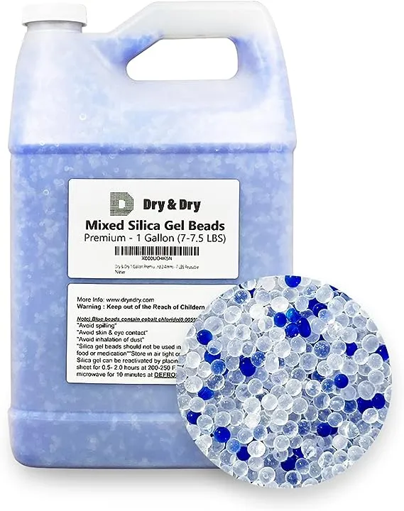 1 Gallon Premium Mixed Silicagel Beads with Blue Indicating Beads(Industry Standard 3-5mm) - 7 LBS Reusable