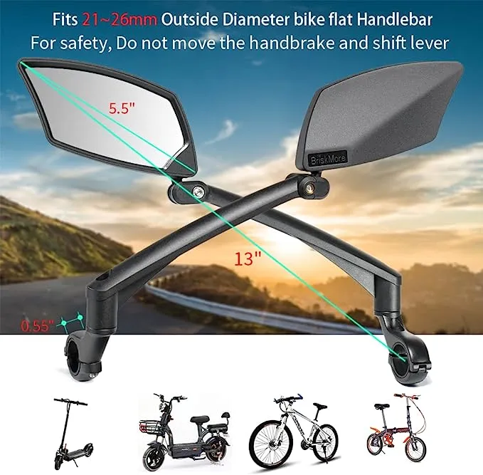 Handlebar Bike Mirror, Scratch Resistant Glass Lens, Ajustable and Rotatable Safe Rearview Bicycle Mirror